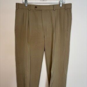 BROOKS BROTHERS 100% Wool Dress Pant Mens 35 x 30 Tan Pleated Pockets